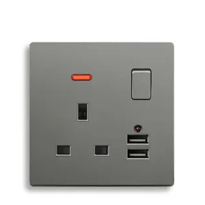 UK 110-250V Power Socket With USB Silver PC Plastic Panel Office Home 86 / 146 Type Ground Socket USB Socket