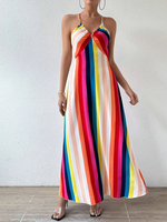 Robe longue bohème à volants pour femme, tenue d'été ethnique dos nu avec fente sur la cuisse, idéale pour la plage