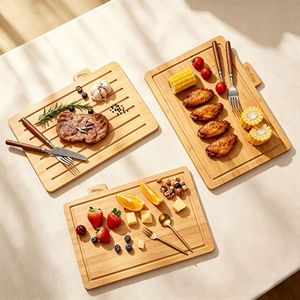 Bamboo Cutting Board <b>Set</b> 3-Piece With Base Rectangle Kitchen Chopping Block - Product Image 4