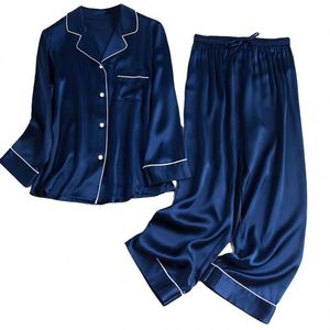 Ensemble de pyjama en soie unisexe respirant 100% soie de mûrier à manches longues, décontracté, grande taille, pour la maison - Product Image 1