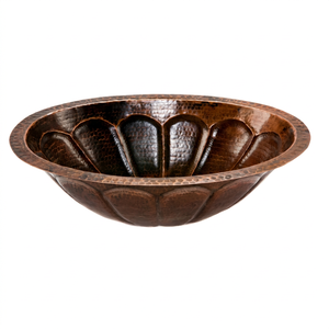 Évier ovale en cuivre martelé de style vintage, fait main, avec motif pétales cannelés, pour salle de bain, à poser sous le meuble ou en îlot, antique - Product Image 1