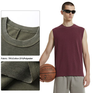 Custom Cotton 325gsm High Quality Street Batik Distressed Vests Sleeveless t Shirts Boxy Crew Neck Printed <b>Tshirts</b> for Men - Product Image 3