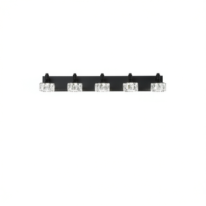 Modern 5-<b>Light</b> LED Vanity <b>Light</b> Matte Black <b>Crystal</b> Glass <b>Shades</b> Wall Mounted Bathroom Mirror Lamp - Product Image 1