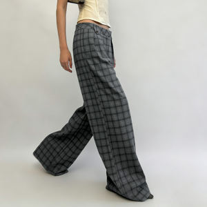 Pantalones Largos de Mujer a Cuadros con Bloques de Color, de Pierna Ancha, Cintura Media, Pierna Recta, Tejidos, Casuales y de Moda - Product Image 4