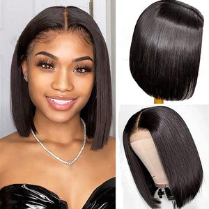 Perruque Bob Lace Front Closure Wig péruvienne asymétrique, 100% naturel, noir 613 Orange, sans colle, naissance des cheveux naturelle, pour femmes - Product Image 2