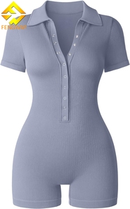 Tute Intere da <span class=keywords><strong>Donna</strong></span> Sexy a Maniche Corte in Maglia a Costine Aderenti Body Sexy Monopezzo Tute Aderenti da <span class=keywords><strong>Donna</strong></span> Eleganti - Product Image 2
