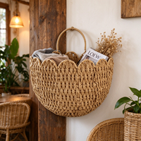 Panier mural bohème en rotin/paille tressé à la main, panier de rangement en dentelle ondulée, décoration murale écologique pour la maison