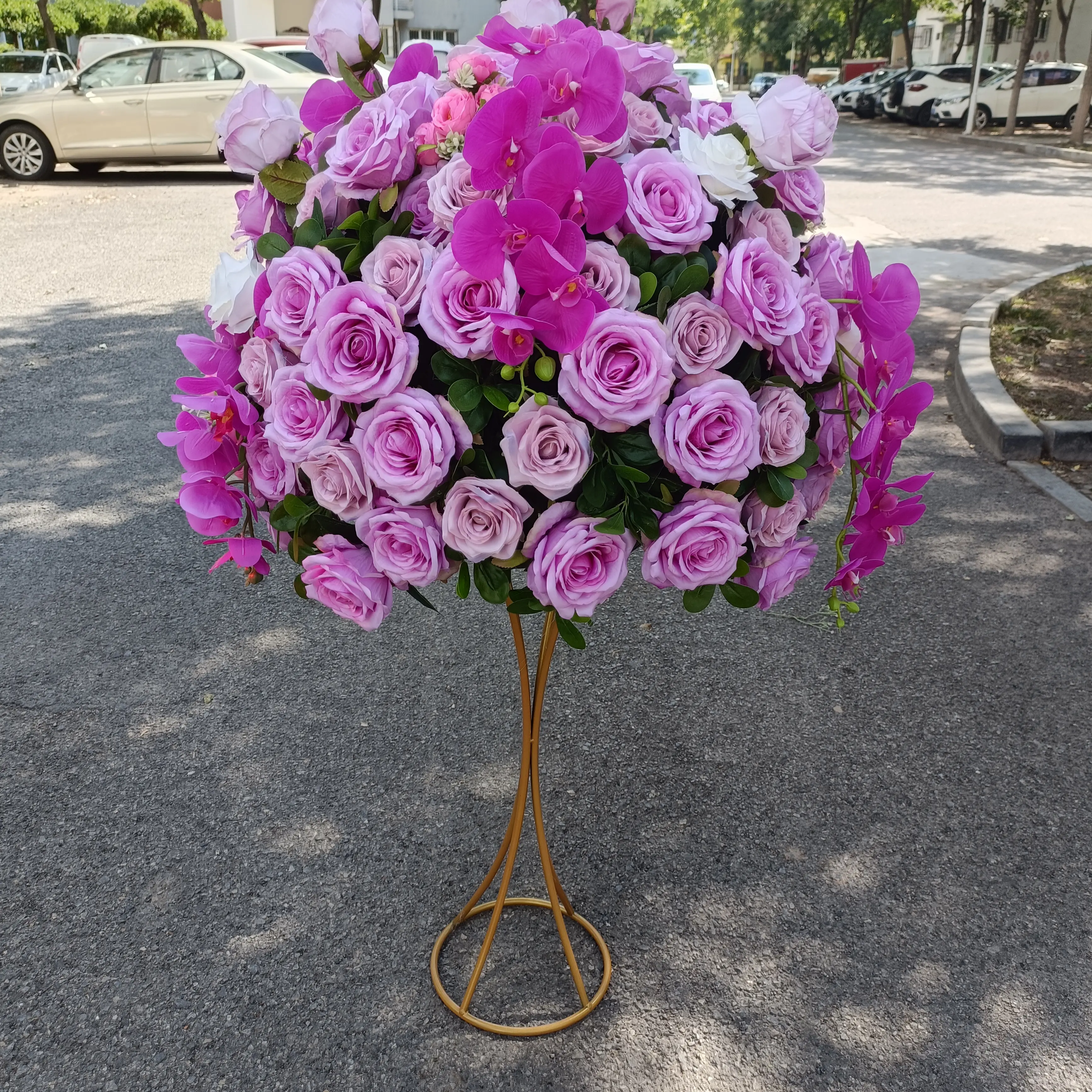 Pièce maîtresse de mariage IFG 60cm boules de diamètre Fuchsia Arrangements de fleurs artificielles décor