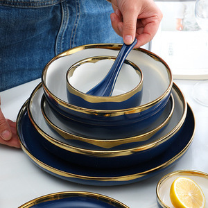 Nordic <b>8</b>" Multicolor Gold Thread Ceramic Dinner Plate Ceramic Plate <b>Set</b> Tableware <b>Set</b> <b>for</b> Home - Product Image 5