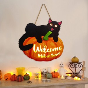 Nuovo Halloween pumpkin cat home decorazione da parete in legno elenco benvenuto <span class=keywords><strong>woodblock</strong></span> prints - Product Image 3