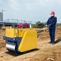 Petite machine de compactage vibratoire à double tambour portative avec moteur de pompe hydraulique et roulement - Rouleau compresseur pour routes en asphalte