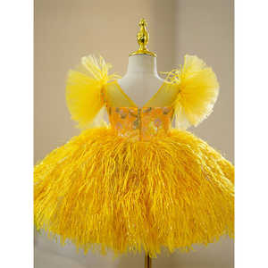 Özelleştirilmiş toptan bebek kız cemaat elbise yürüyor sarı kabarık prenses saçaklı etek elbise - Product Image 2