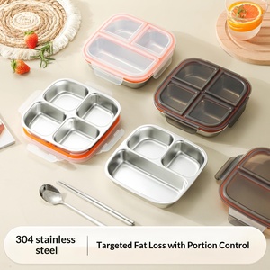 Contenedor de Aperitivos Dividido de Acero Inoxidable 304 con Tapa Hermética, Lonchera Bento de 3 o 4 Compartimentos para Niños y Adultos, Preparación de Comidas - Product Image 3