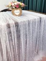 Nappe en gaze de perles blanches 100 % polyester, crochetée, carrée, lavable, transparente, pour la maison, les mariages et la décoration extérieure