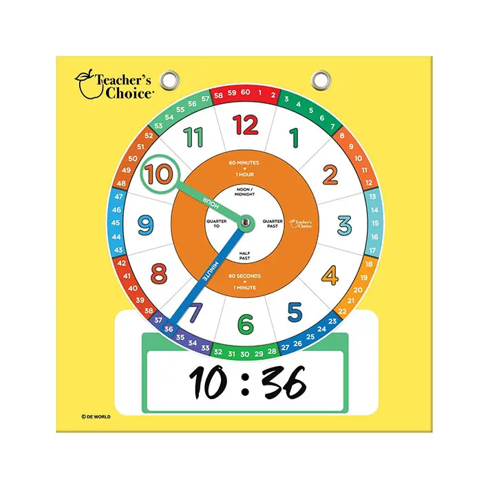 Large 12" Demonstration Teaching Time Practice Clock with Dry Erase Writing Surface