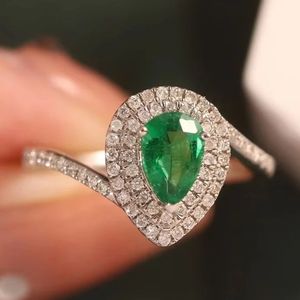 Xinfly 18k White Gold 0.6ct Water Drop Emerald <b>Ring</b> 0.31ct <b>Custom</b> Natural Diamond Fine Jewelry <b>Rings</b> - Product Image 1