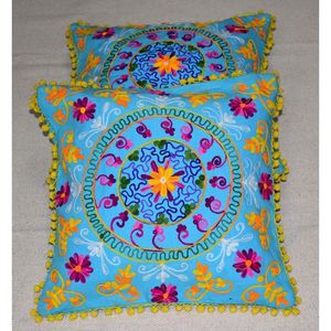 Premium Quality Cushion Covers High-Thread Count Cushion Covers Hand Patchwork Cotton Floor <b>Pillow</b> with Tassels - Product Image 2