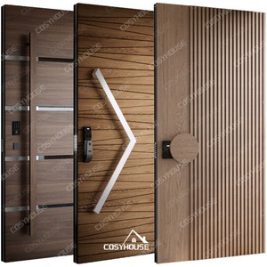 Fabricante superior Puerta de entrada de madera insonorizada Puerta exterior delantera de madera maciza de roble y nogal - Product Image 1
