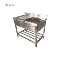 Évier de cuisine commercial robuste en acier inoxydable 201/304 avec table d'îlot et étagère inférieure, revêtement autonettoyant, résistant à la corrosion pour