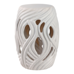 Sgabello da Giardino Ondulato Decorativo, Supporto per Piante da Interno ed Esterno, Tavolino Laterale in Ceramica Bianca - Product Image 3