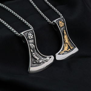 Viking Stainless Steel Pendant Necklace With <b>Wolf</b> And Triangle Symbol Asymmetrical Design For Men Gift <b>Jewelry</b> - Product Image 1