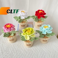 Pot de fleurs en laine crochetée à la main, pivoine, tricot artisanal haut de gamme, décoration d'intérieur, cadeau pour la fête des mères, la fête des enseignants, la Saint-Valentin, Noël