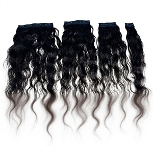 Extensions de cheveux naturels à clipser, cheveux indiens Remy, couleur naturelle, pointes pleines, double trame, noir ondulé, sans traitement chimique - Product Image 1