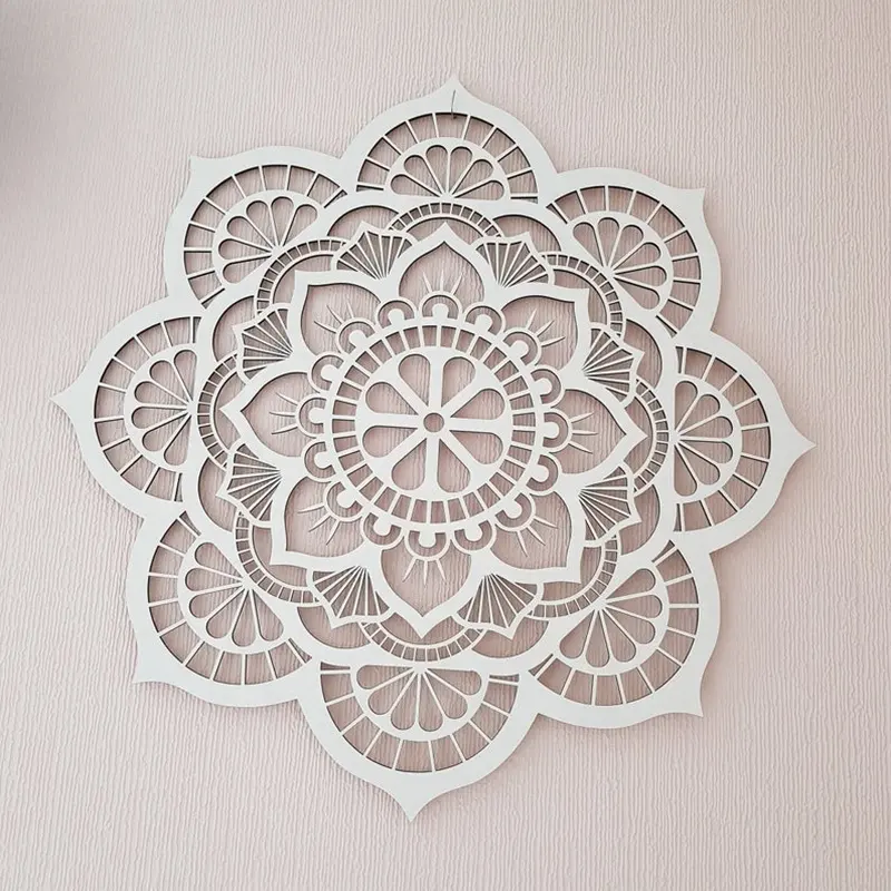 Arte de parede geométrica floral, quadros de parede de madeira floral mandala, decoração de casa, arte de parede