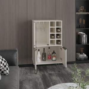 DB Aster Armoire à barre à double porte de 23 pouces de large avec compartiment pour porte en verre Huit bouteilles et rangement pour verres à pied - Product Image 5