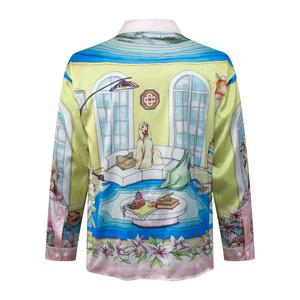 Camicia da Uomo Personalizzata di Lusso <span class=keywords><strong>in</strong></span> Seta di Alta Qualità con Stampa Casa Blanca a Maniche Lunghe e Colletto Button-Down - Product Image 4