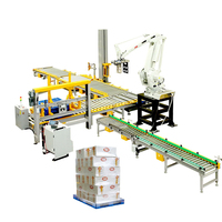 Sistema de Línea de Embalaje de Palés Totalmente Automático, Dispensador de Palés, Robot Paletizador y Equipo de Envoltura