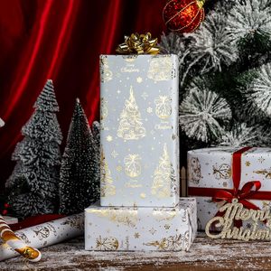 Luxurious winter-themed white-gold Christmas copperplate <b>paper</b> <b>packaging</b> with pinecone needle-like plant patterns - Product Image 5