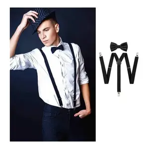 Ensemble bretelles et nœud papillon réglables, largeur 3,5 cm, pinces métalliques en polyester pour adultes - Product Image 3