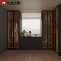 Meubles de luxe PA, armoire-penderie en bois en forme de L avec porte en verre pour chambre principale