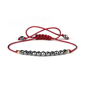 Bracelet en hématite magnétique à facettes, couleurs naturelles, 6 rouge et bleu, pierre de calme de guérison, 4mm, perle de bali ajustable tressée