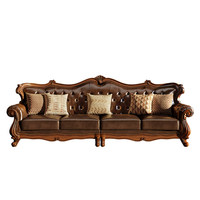 Hochwertiges U-förmiges Dreisitzer-Sofa im amerikanischen Stil aus echtem Leder, Schwamm, vollnarbiges Rindsleder, leichtes Luxusdesign, Kirschholzrahmen