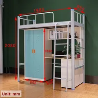 Lit superposé intégré réglable en hauteur pour dortoir universitaire moderne, avec bureau inférieur en acier épaissi pour l'école