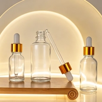 Flacon compte-gouttes en verre transparent rechargeable avec embout en caoutchouc doré, flacon pipette en verre pour huile essentielle, sérum, liquide cosmétique, emballage
