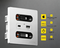 Enchufe de Pared Inteligente YuHe Group Smart Life 10A, 2 Tomas de Corriente, 1 USB-C, 1 USB-A, Cable Retráctil Integrado, Panel de Aluminio Moderno, Wi-Fi Rápido