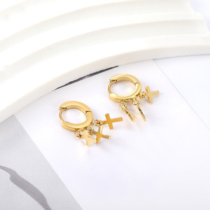 ต่างหูแบบห่วงไขว้ ชุบทอง 18k สแตนเลสสตีล สำหรับผู้หญิง แฟชั่นต่างหูแบบห้อย - Product Image 3