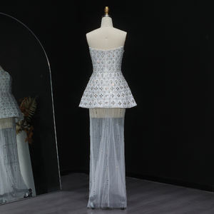 Abito da sera Sharon Said SS545, splendido, senza spalline, lussuoso, con cristalli, bianco Dubai, con mantello fluido, per donna, matrimonio, festa - Product Image 6