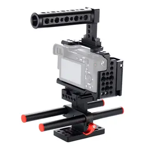 Protective Aluminum Alloy Video Camera Cage + Hand Grip + Top Handle + Baseplate Kit Film Making System with Cable Clamp for Son
