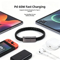 Câble bracelet USB PD 60W à charge rapide et transfert de données, torsadé court 20-22,5 cm, pour iPhone Type C / Micro