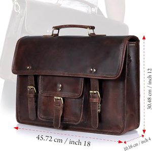 Dark Brown Leather 18 Inch <b>Laptop</b> <b>Messenger</b> <b>Bag</b> Unisex Shoulder Crossbody Handbag for Men and Women Premium Office Business Bulk - Product Image 4