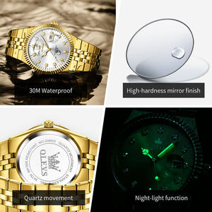   Reloj de Pulsera de Lujo 2989 con Logotipo Personalizado OEM, Calendario Clásico, Resistente al Agua, de Acero Inoxidable Dorado, Luminoso, de Cuarzo, para Hombre - Product Image 5