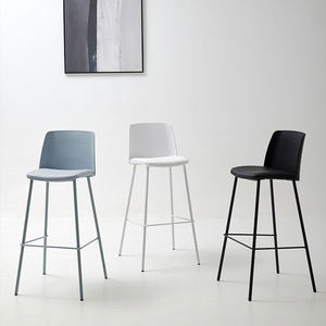 Taburete de bar sencillo y moderno, sillas altas <span class=keywords><strong>con</strong></span> <span class=keywords><strong>respaldo</strong></span>, asiento de ocio de plástico, <span class=keywords><strong>taburetes</strong></span> <span class=keywords><strong>altos</strong></span> <span class=keywords><strong>con</strong></span> patas de Metal para el hogar, Hotel, restaurante, cafetería - Product Image 2