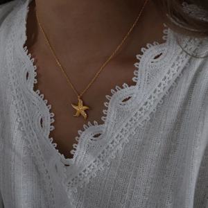 Collar de Moda con Colgante Geométrico de Acero Inoxidable, Collar Minimalista con Baño de Oro de 18k y Estrella de Mar para Mujer - Product Image 2