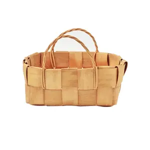 Woven Sundries Vegetable Kitchen Tableware Storage Basket With Handles Wedding Decoration Picnic Wooden Woven Gift Baskets