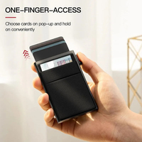 Porte-cartes fin en aluminium avec pochette arrière élastique, porte-cartes d'identité et de crédit, mini portefeuille RFID, étui à cartes bancaires à ouverture automatique