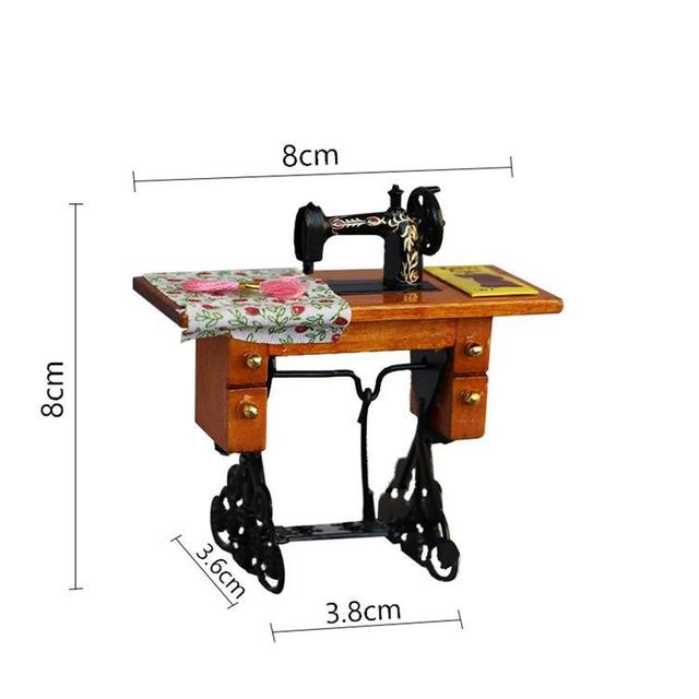 1:12 Dollhouse Miniature Scene Model Accessories Scissors Vintage Mini Sewing Machine Wooden Collection Crafts Ornaments
